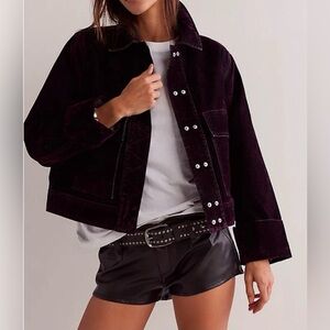 New! Free People We the Free Suzy Flocked Jacket Size Large Wine
